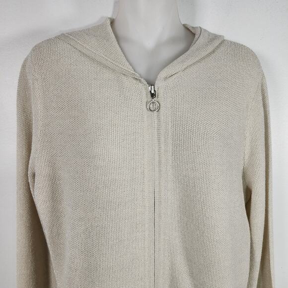 Worth New York Womens Hoodie Sweater Small Wool Metallic Ivory Full Zip Pockets - Picture 3 of 11